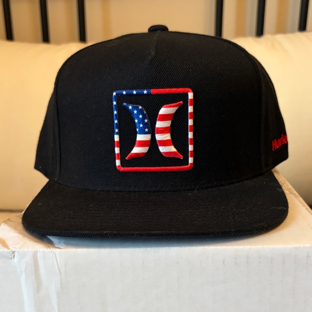 Hurley Black Hat with Flag Emblem